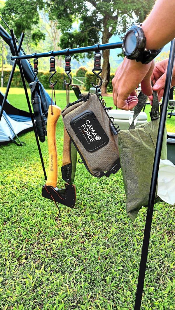 Hanging up camping tools and gear you periodically need keeps them within reach at all times.