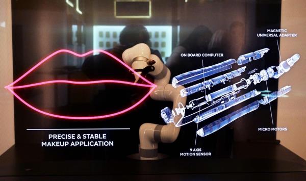 The HAPTA makeup applicator from Lancome, part of the L'Oreal Luxury Products division, demo<em></em>nstrates its precise computerised makeup applicator, powered by AI learning sensors for people with limited mobility to apply lipstick easily and evenly on display at L'Oreal on Jan 7, 2024 at the 2024 Co<em></em>nsumer Electro<em></em>nics Show (CES) in Las Vegas, Nevada. — AFP