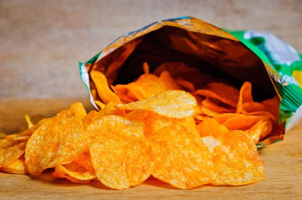 Eating 200 calories worth of potato chips provides little additional nutritional value and leaves you feeling hungrier faster due to its small mass.