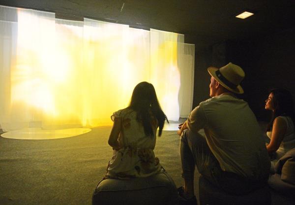 Visitors to 'OH!Tenang' can make themselves comfortable on bean bags and relax as sights, sounds and scents take their minds to a calmer state. Photo: The Star/Jeremy Tan