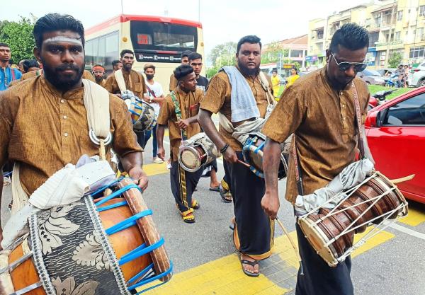 Urumi melam performers co<em></em>ntribute to the excitement during the Thaipusam celebrations at Batu Caves.