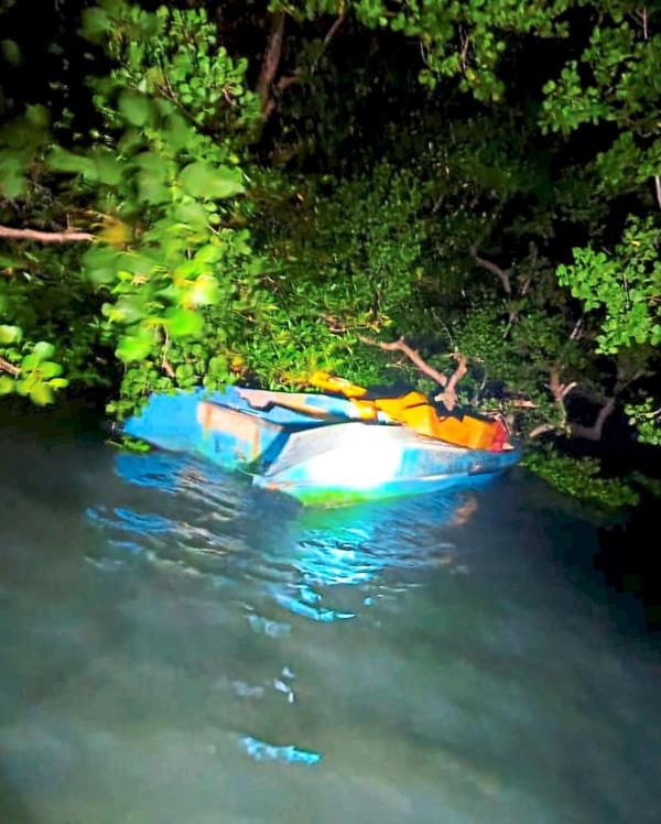 Contraband cargo: One of the boats tied to a mangrove tree.