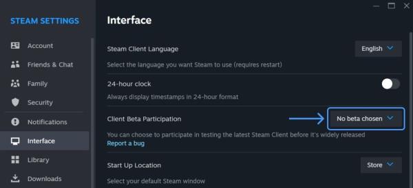 Simply selec<em></em>t the Steam Family beta option from the dropdown. — Valve