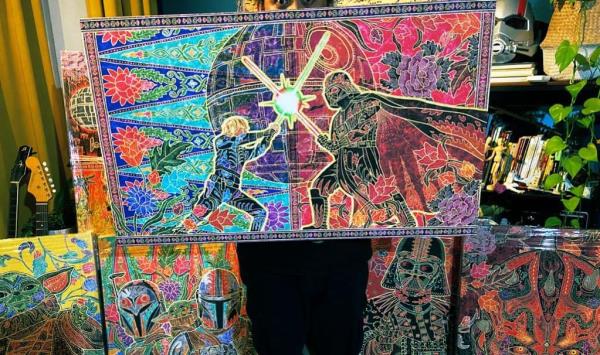 A view of Superdoofus' super detailed batik art Star Wars-inspired prints, which have been a massive hit with the fanboys and fangirls. Photo: Superdoofus 