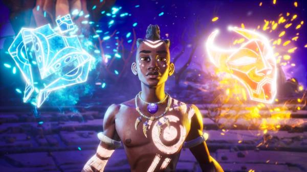 As Zau, players start off with the Sun and Moon masks. The Sun Mask specializes in powerful melee combat while the Moon Mask lets the protagonist attack from afar with projectiles.