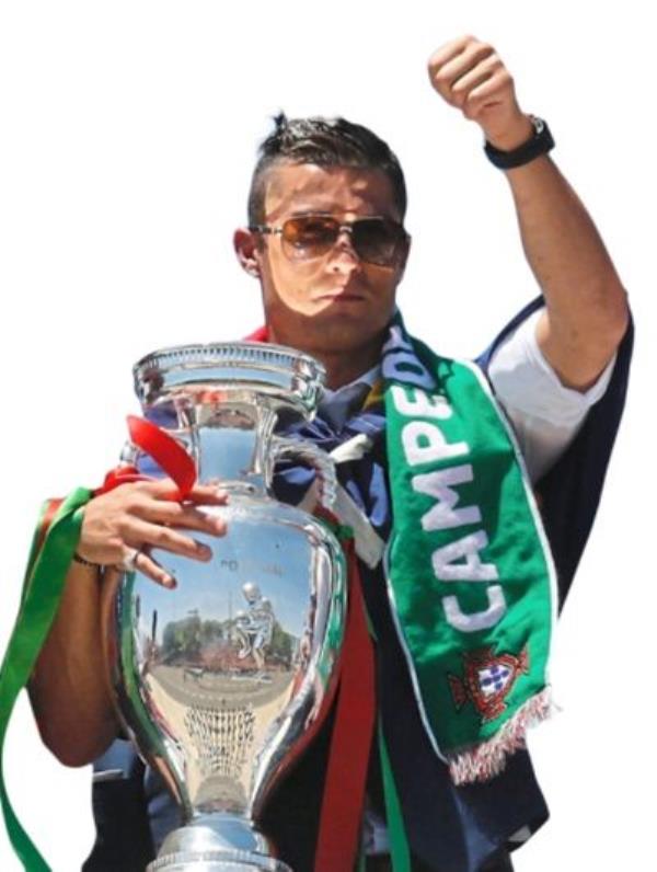 Prized possession: Portugal captain Cristiano Ro<em></em>naldo giving the thumbs up as he poses with the trophy in 2016. — AFP