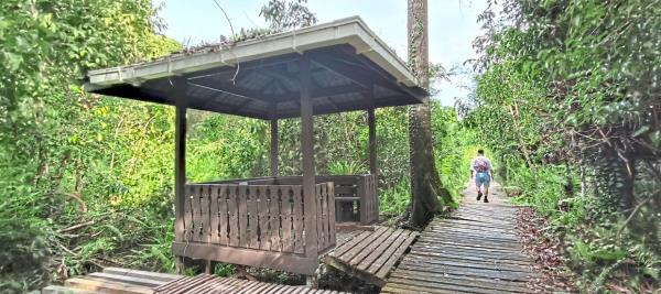 Park visitors can take a break in this rest shelter along one of the trails.