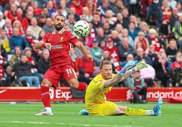 Mohamed Salah scores the second goal against Brentford. — Reuters