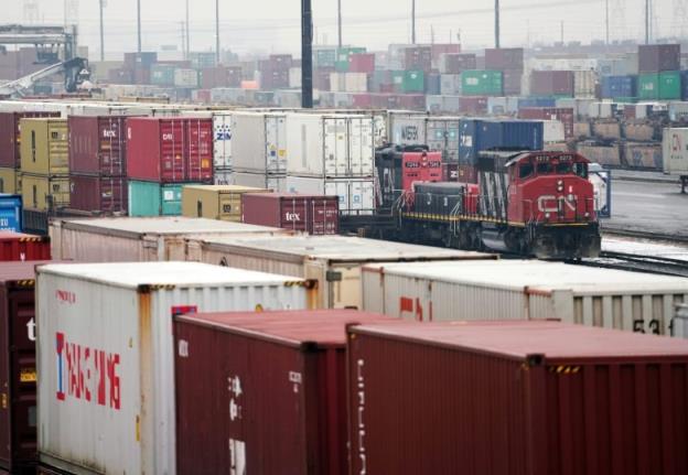 Trains are seen in the yard at the at the CN Rail Brampton Intermodal Terminal after Teamsters Canada unio<em></em>n workers and Canadian Natio<em></em>nal Railway Co. and failed to resolve co<em></em>ntract issues, in Brampton, Ontario, Canada November 19, 2019.  
