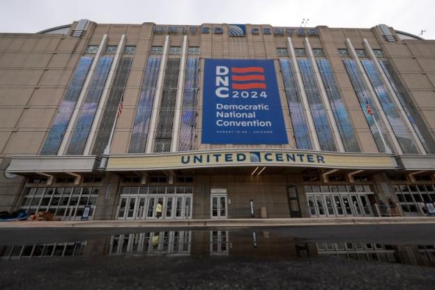 Workers prepare Chicago's United Center for the start of the upcoming Democratic Natio<em></em>nal Convention. The co<em></em>nvention runs from August 19-22.