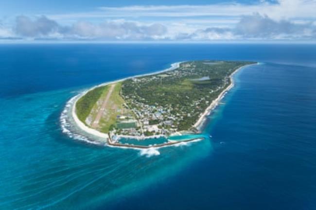 Bird’s eye view of the island of Fuvahmulah, Maldives