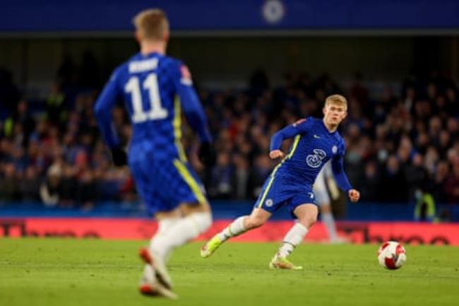 Lewis Hall during Chelsea’s FA Cup win over Chesterfield in January 2022, when he became the youngest player to start in the competition for the club.