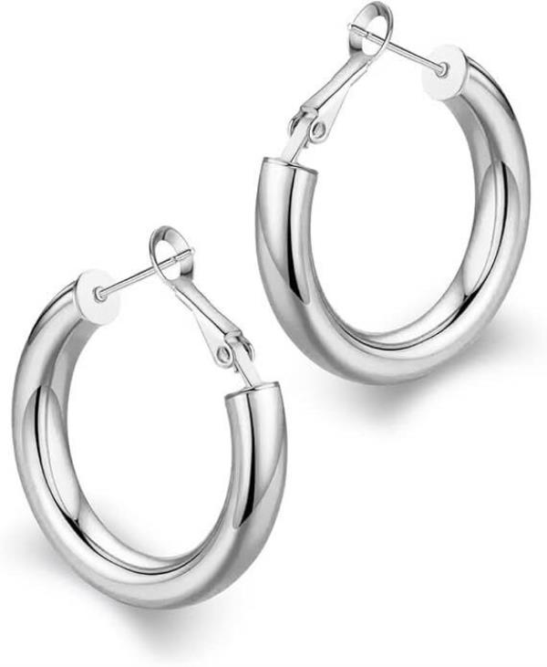 Me wearing these earrings with every outfit. I have the gold ones in 40 millimeters.