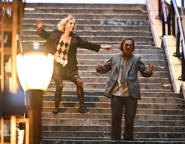 Lady Gaga and Joaquin Phoenix on the set of 