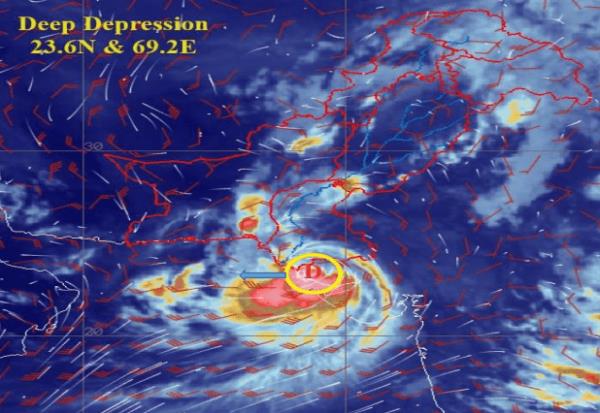 This satellite image captured at 9:30pm on Aug 29 shows a deep depression developing over the northeast Arabian Sea. — PMD