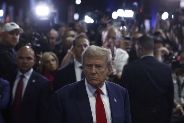 Do<em></em>nald Trump reacts in the spin room on the day of his debate with Democratic presidential nominee and U.S. Vice President Kamala Harris, in Philadelphia, Pennsylvania, U.S., September 10, 2024.