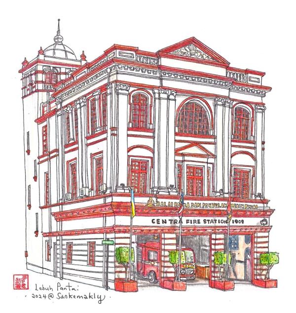 Lebuh Pantai’s Central Fire Station, given Sankemakly’s red trimmings. Photo: Sankemakly
