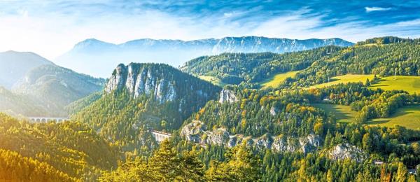 Train crossing the Semmering Railway Austria. — MICHAEL LIEBERT/Vienna Alps