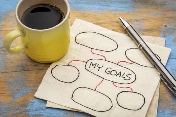 a list of goals drawn on a napkin