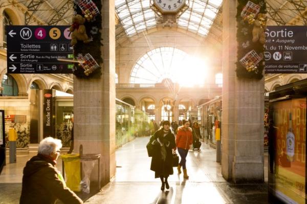 Passangers pictured walking on the Gare du Nord Station in Paris.