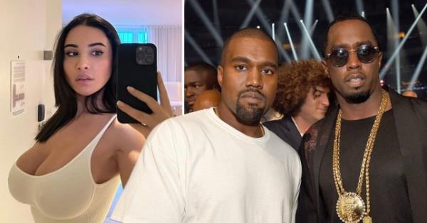 Lauren Pisciotta alo<em></em>ngside a picture of Kanye West and Sean 'Diddy' Combs