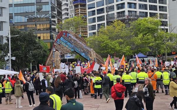 Protesters gather in Auckland's Aotea Square for a CTU protest on October 23.