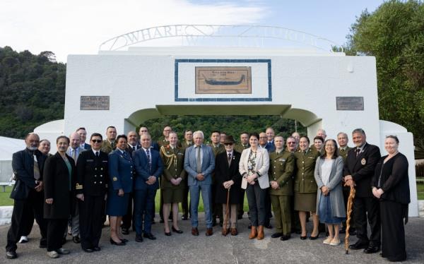 Group photo of NZDF perso<em></em>nnel and the Waitangi Tribunal team at the Claimant Hearing (Week 4) at the Wairaka Marae, Whakatāne.