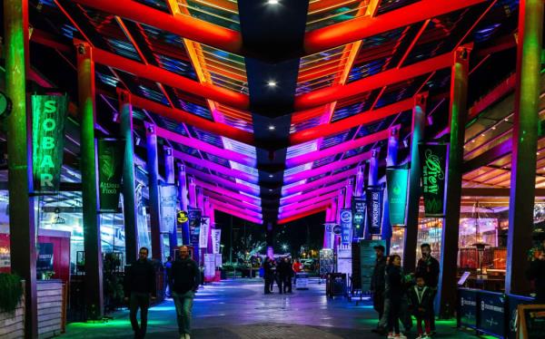 Rotorua's Eat Streat, a hub of restaurants and bars near the lakefront, 14 Aug 2020.