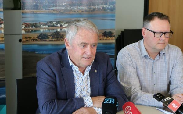 Christchurch mayor Phil Mauger speaks to reporters during Wednesday's Bromley Wastewater Treatment Plant announcement