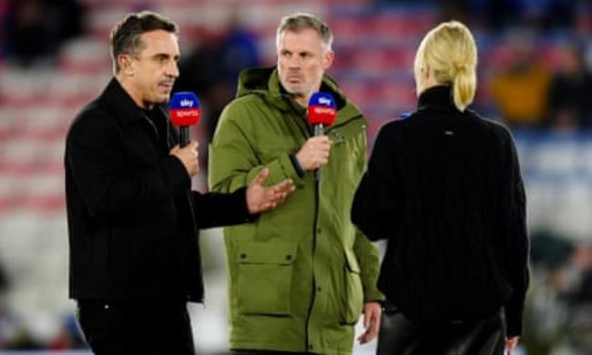 Gary Neville (left) working for Sky Sports