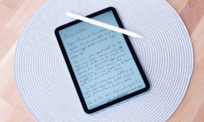 The Apple Notes app on an iPad mini A17 Pro with an Apple Pencil Pro.