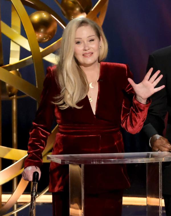 Christina Applegate wearing a black suit at the 28th Annual Critics Choice Awards in Los Angeles, California