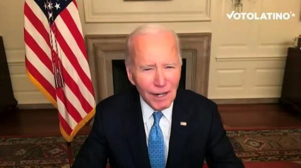 U.S. President Joe Biden delivers a speech in a video footage in Washington, U.S., October 29, 2024, in this screen grab obtained from handout video.      Votolatino/Handout via 