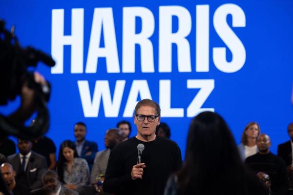 Mark Cuban answers questions during a small business town hall as part of the Harris-Walz campaign on October 31, 2024 in Atlanta, Georgia.