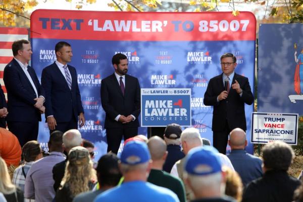 House Speaker Mike Johnson at upstate rally. 