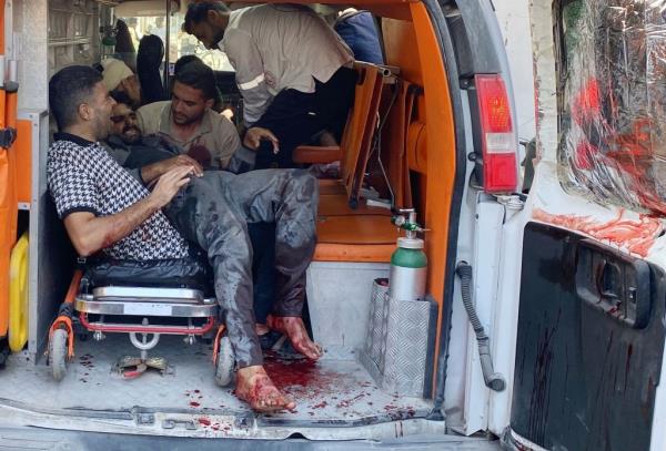 Those injured as a result of the attack carried out by the Israeli army against Palestinians of Gaza are brought to Al-Ahli Baptist Hospital.