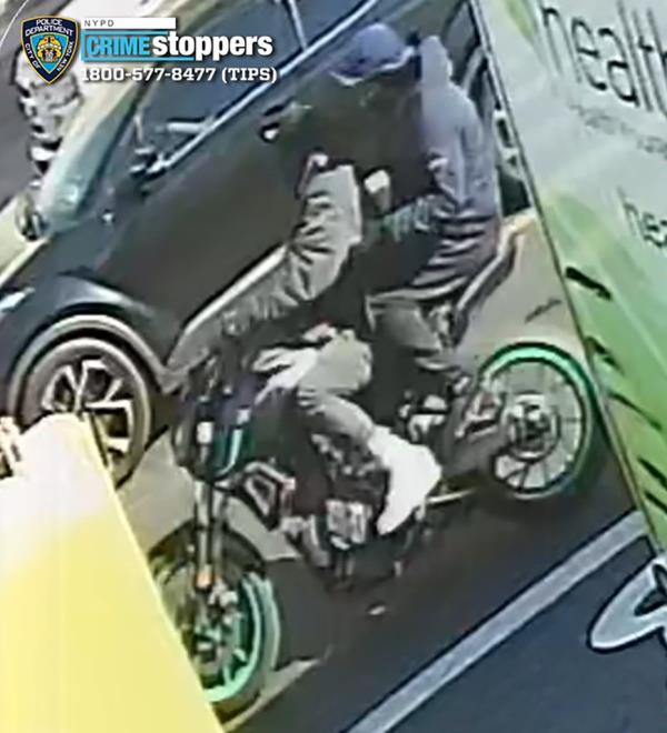 Footage released by the NYPD late Thursday shows the two masked suspects – accused of six robberies spanning from Oct. 8 to 22  – hopping on a single motorcycle with green rims and speeding off. 