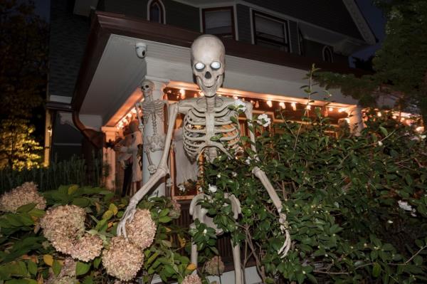 Skeleton decorations at 158 Marlborough Road, Brooklyn. 