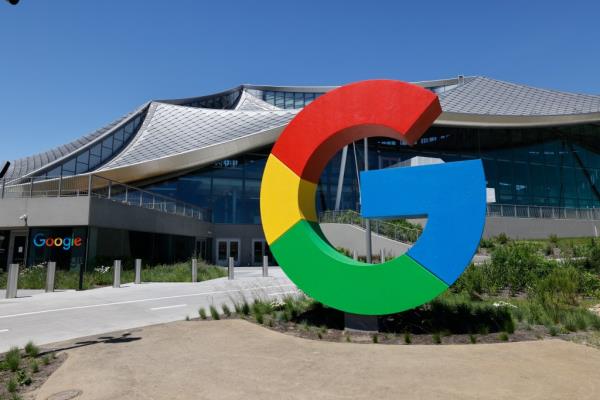 Google logo in front of Google's Bay View building.