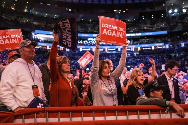 Former US president and presidential candidate Do<em></em>nald Trump holds a campaign rally at Madison Square Garden in Manhattan.
