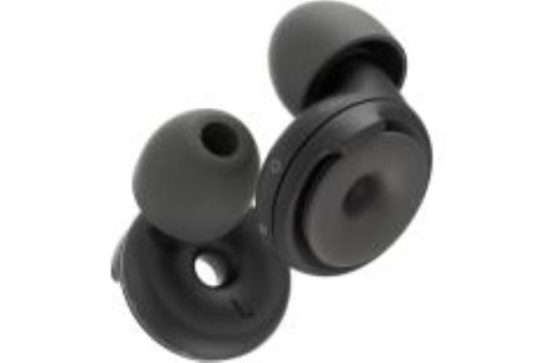 A pair of black loop switch earplugs