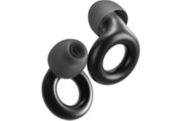 A pair of black earbuds