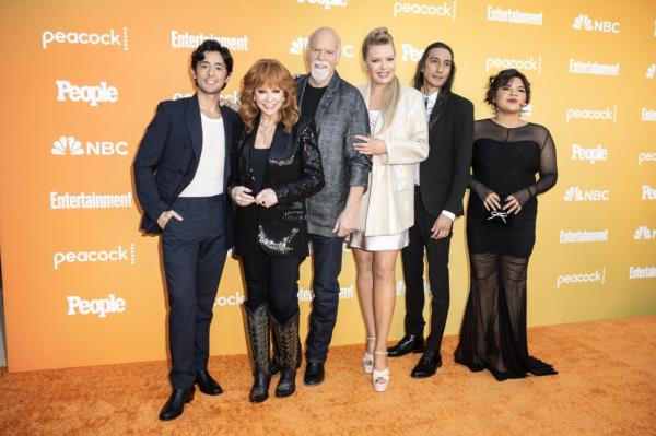 Pablo Castelblanco, Reba McEntire, Rex Linn, Melissa Peterman, Tokala Black Elk, Belissa Escobedo arrive at NBC Fall Comedy Celebration at NBC Universal Lot on October 09, 2024 in Universal City, California.