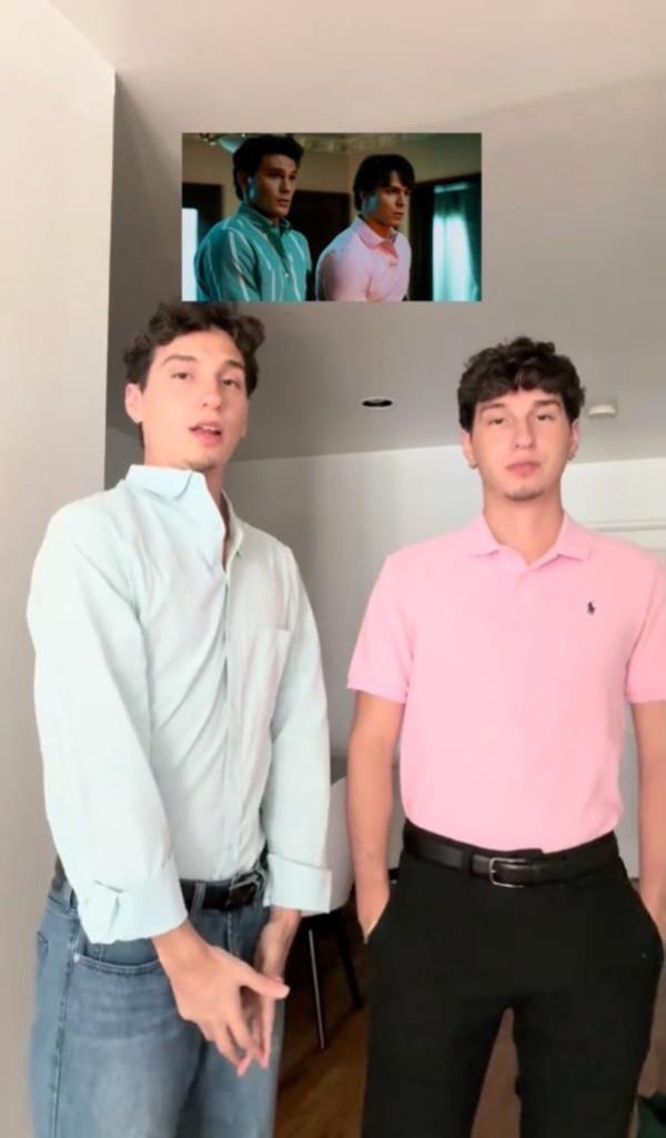 TikTokkers imperso<em></em>nating the Menendez brothers in a room, inspired by a recent Netflix true crime series
