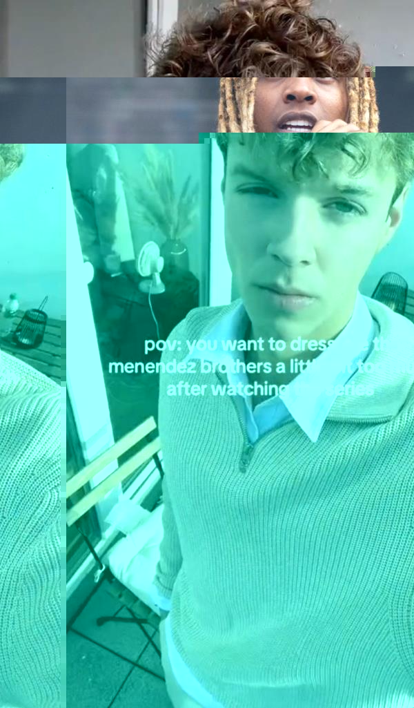 TikTokker in sweater and oxford shirt