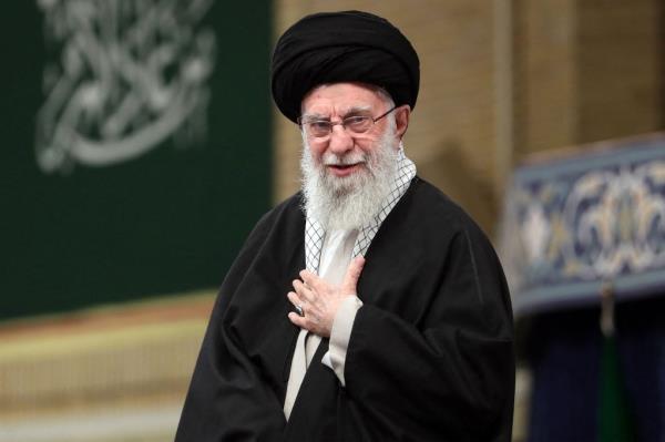 Iran's Supreme Leader Ayatollah Ali Khamenei speaking at a gathering of top scientific talents in Tehran