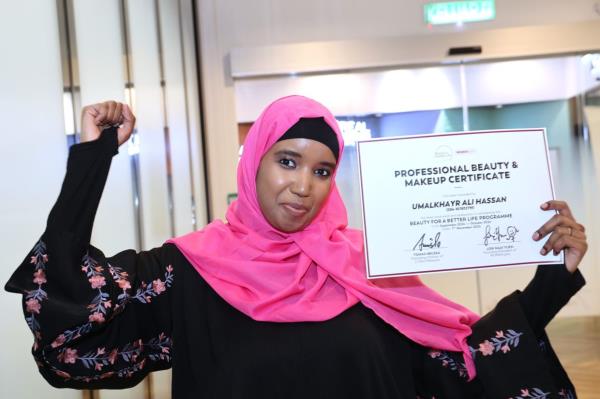 Umalkhayr Ali Hassan, who is deaf, recently graduated from BFBL's programme in beauty and makeup.