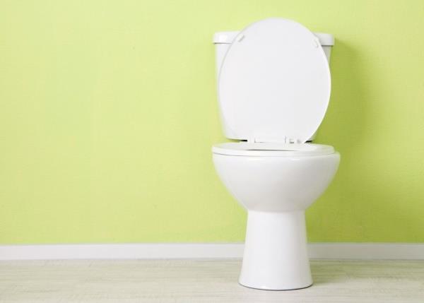 A toilet in a bathroom