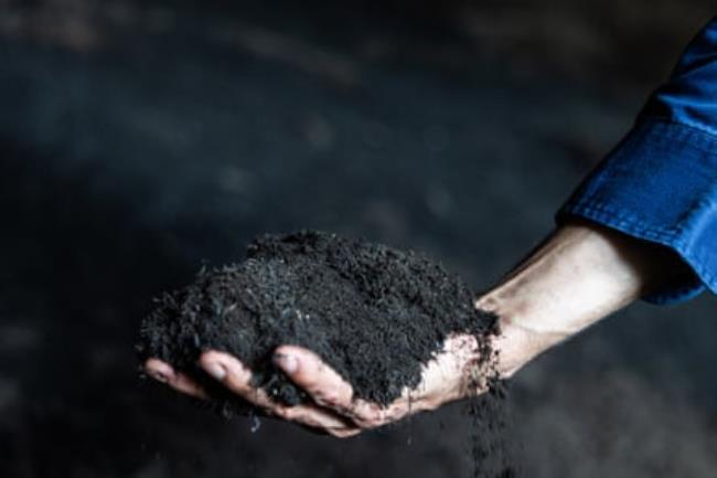 Ash Turner holds a handful of refined compost at the Cleanaway waste management centre in Eastern Creek