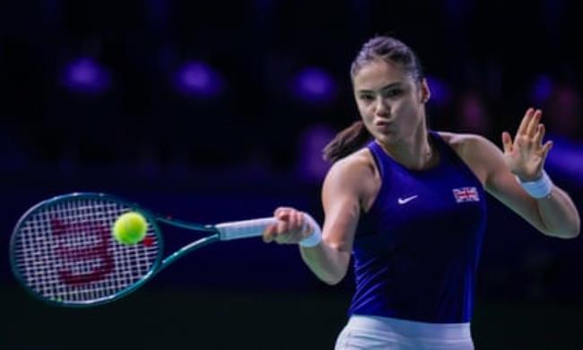 Emma Raducanu plays a shot